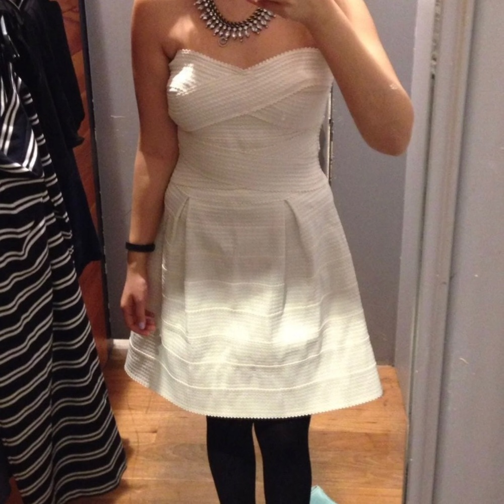 Cream fit and flare bandage dress